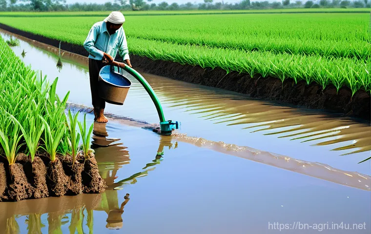 농업 수질 관리 - **Prompt:** A vivid depiction of a Bangladeshi agricultural landscape severely impacted by climate c...