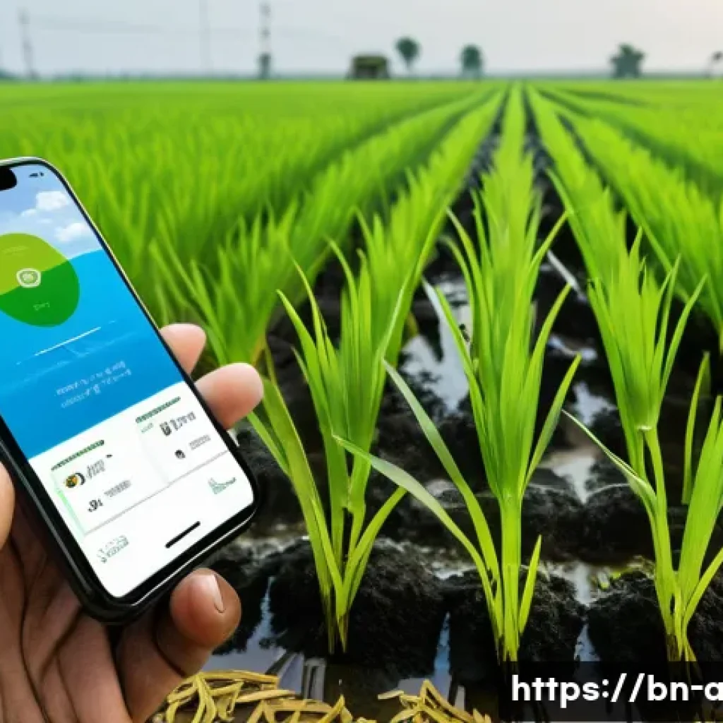 농업 스마트 센서 - A detailed close-up of a smart soil moisture sensor inserted into rich, dark Bengal delta soil on a ...