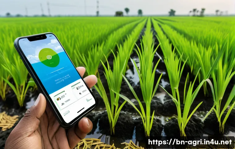 농업 스마트 센서 - A detailed close-up of a smart soil moisture sensor inserted into rich, dark Bengal delta soil on a ...
